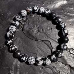 Obsidienne flocon de neige - bracelet perles 8mm - 1er chakra
